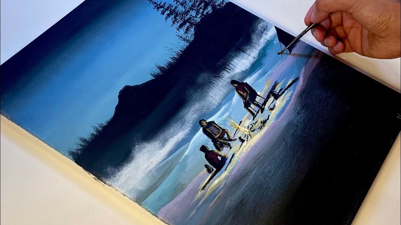 Campfire in Snow Painting | Easy Acrylic Step by Step