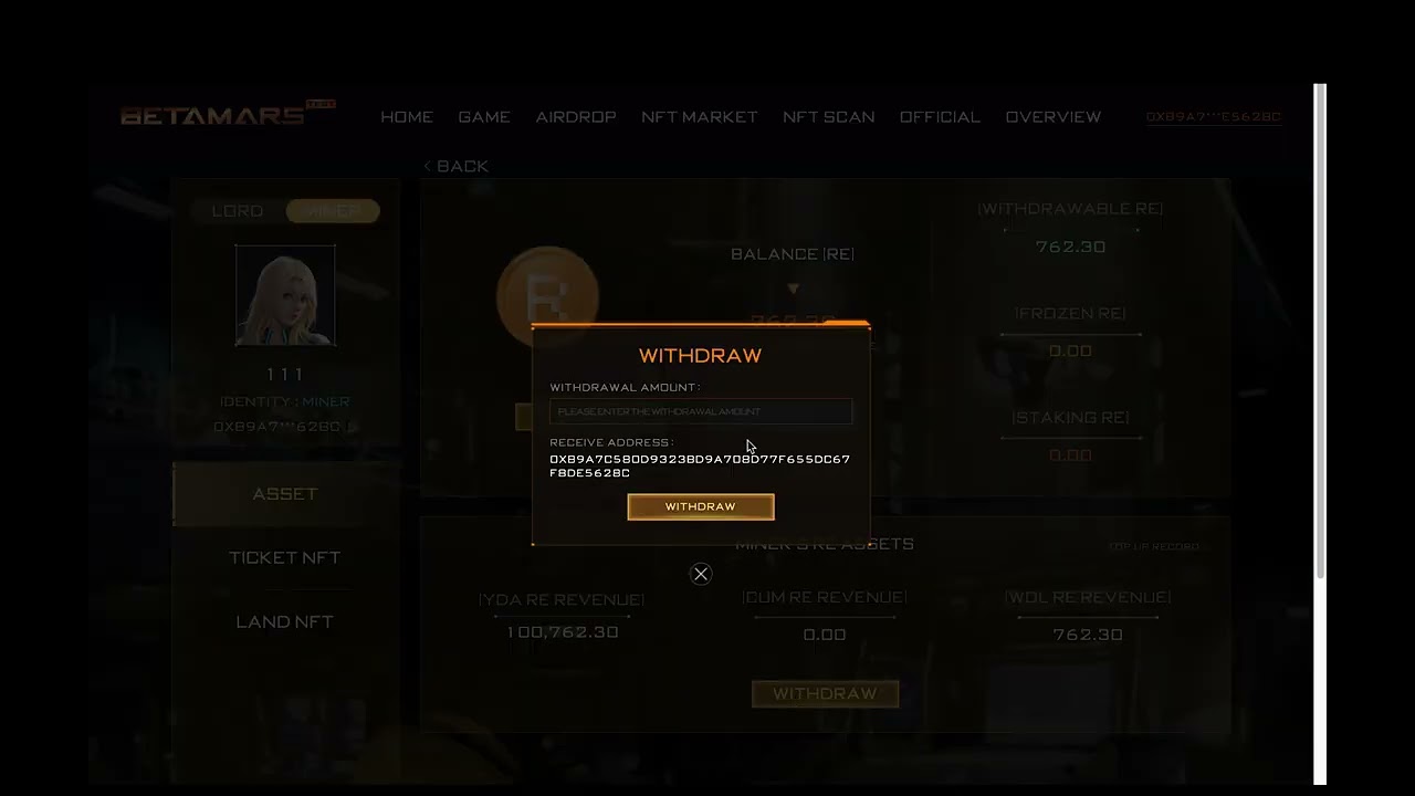 #BetaMars video tutorial - Lord & Miner- Revo withdraw