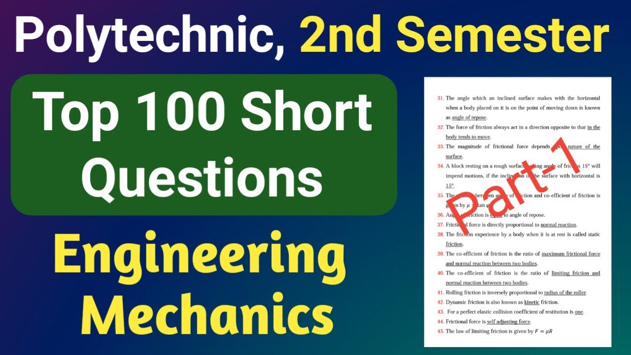 Engineering Mechanics | Top 100 Short Question (Part-1) | Polytechnic 2nd Semester | NatiTute