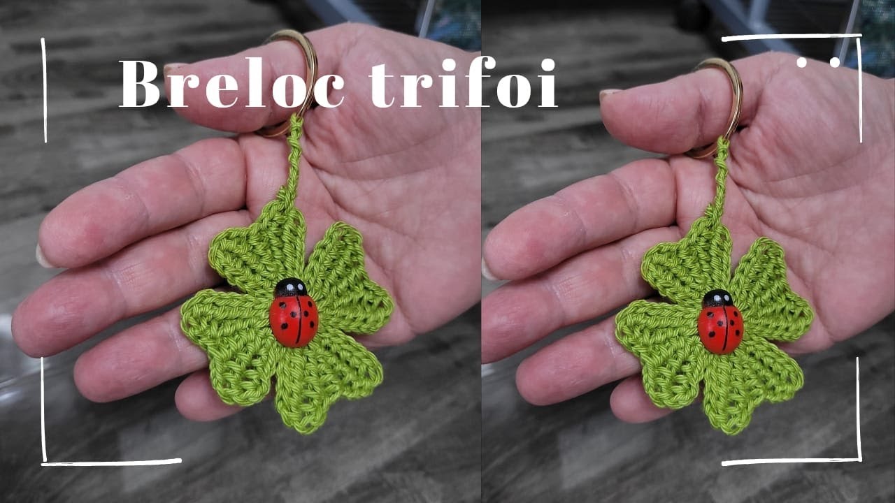 Breloc trifoi crosetat cu punctul tunisian