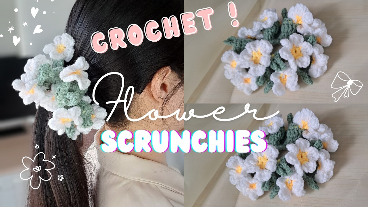 Crochet Extra Fluffy Flower Scrunchies Tutorial for Beginner 🌼🌼🌼