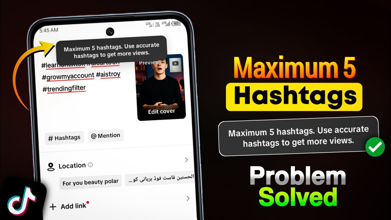 Tiktok maximum 5 hashtags problem | 5 Hashtags working | Tiktok hashtags limit problem