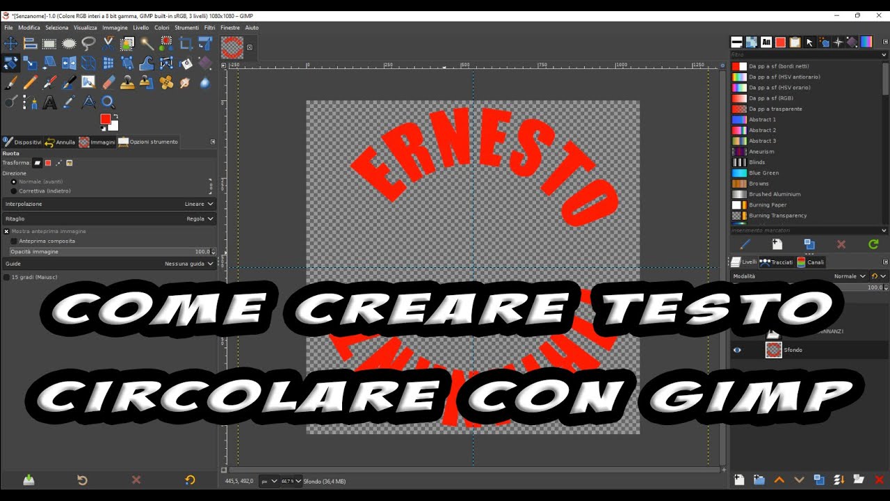 Come creare un testo circolare con GIMP