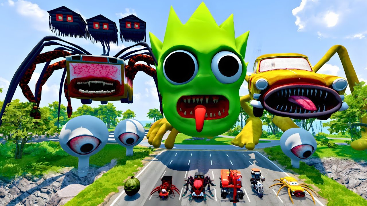 ALL MONSTERS Big & Small Cars with LIME MINION EATER & CAR EATER & BUS EATER - BeamNG Drive