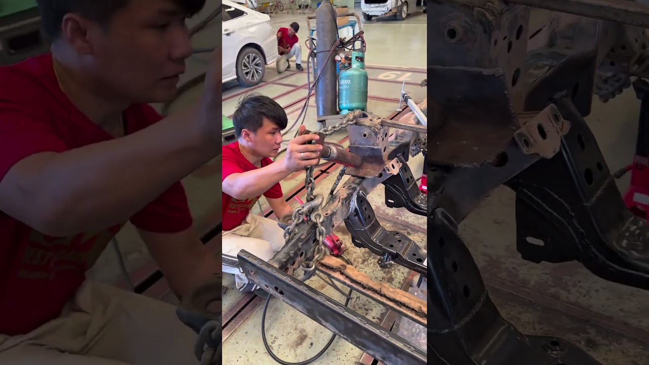 Repair and modify the Toyota Vigo chassis to meet specifications. #carrepair #ซ่อมรถ