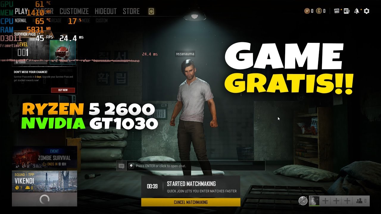 PUBG Steam GRATIS!! Ryzen 5 2600 + Nvidia GT1030 + 8GB RAM