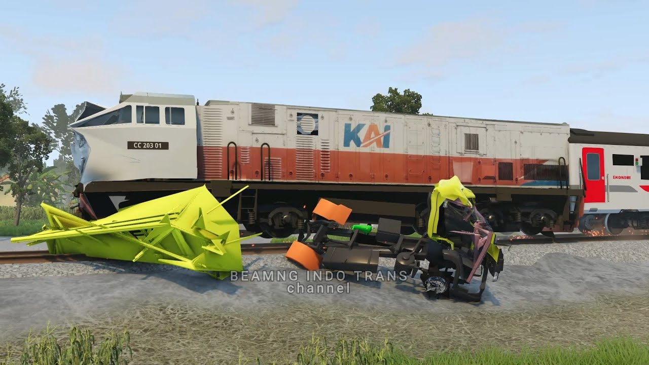 Ilustrasi PLH KA Kertanegara ter temper Truk Muatan pupuk di Kediri, game Beamng drive