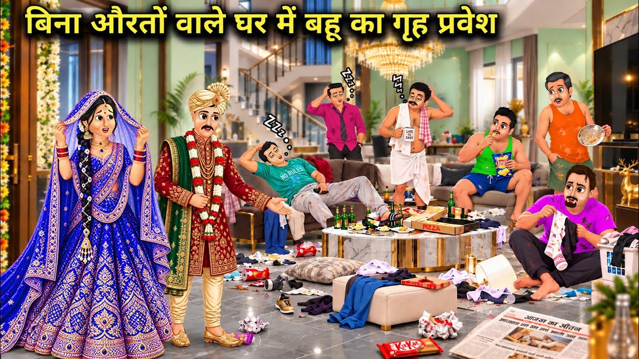 बिना औरतों वाले घर में बहू का गृह प्रवेश||Cartoon Videos||Daughter In Law s Greh Pravesh In A House