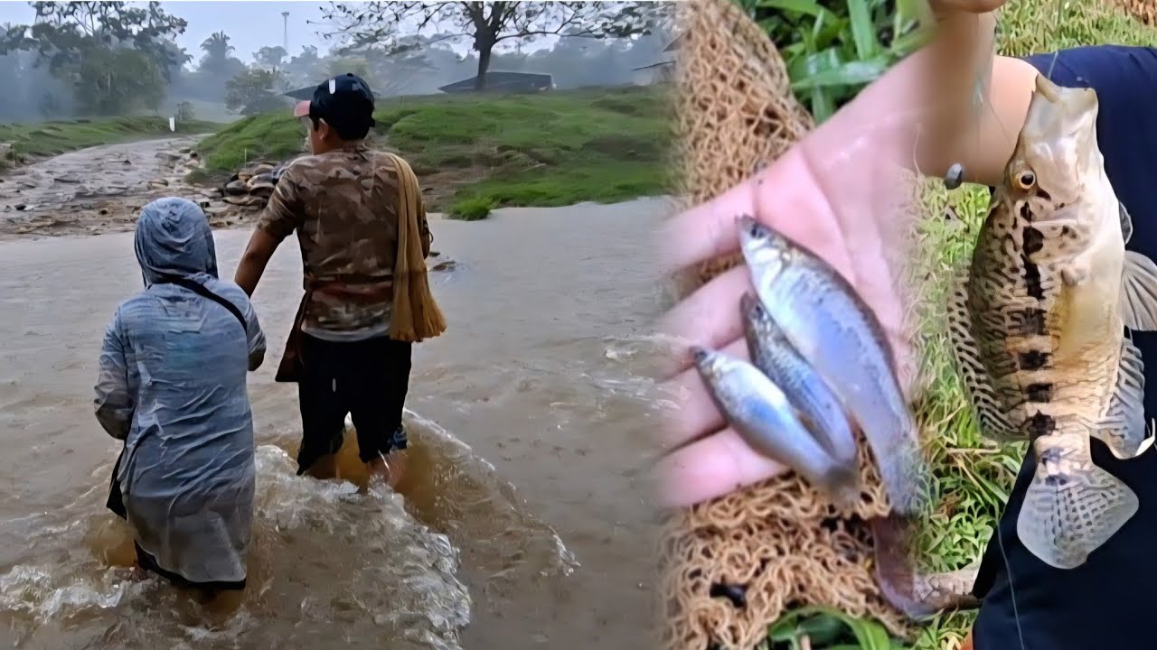 Pescando con Atarraya y Cuerda en Río crecido nos sorprende Tormenta#224