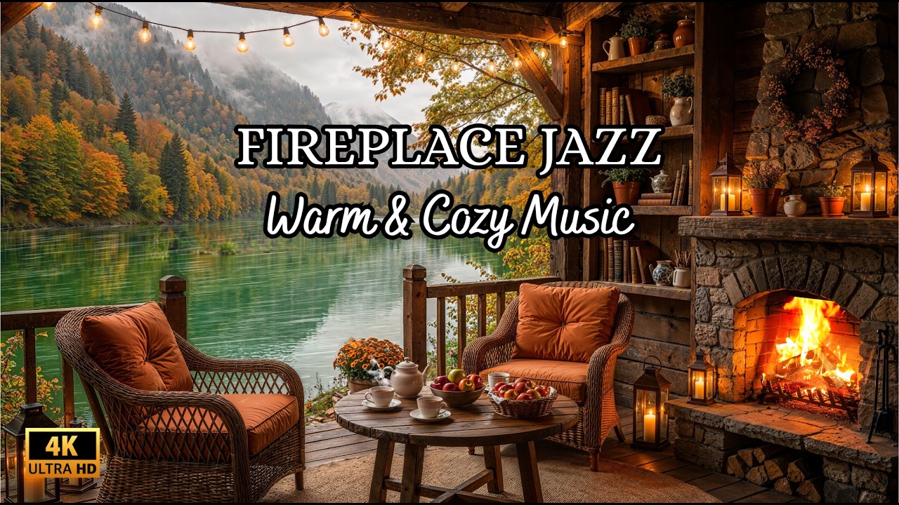 🔥 Fireplace Jazz Cafe 🎷 Cozy Autumn Evening by the Lake ☕ Relaxing Music