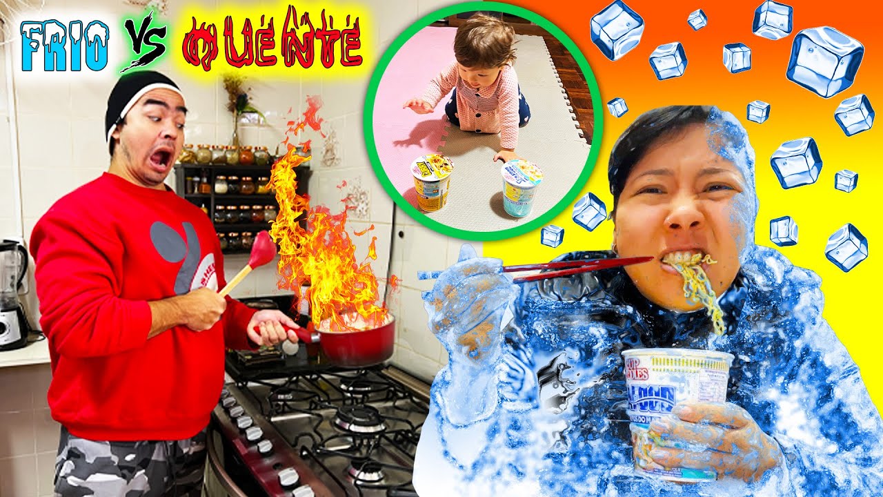 24 HORAS COMENDO COMIDA FRIA VS QUENTE * a Emy decidiu* | Maru e Bomba