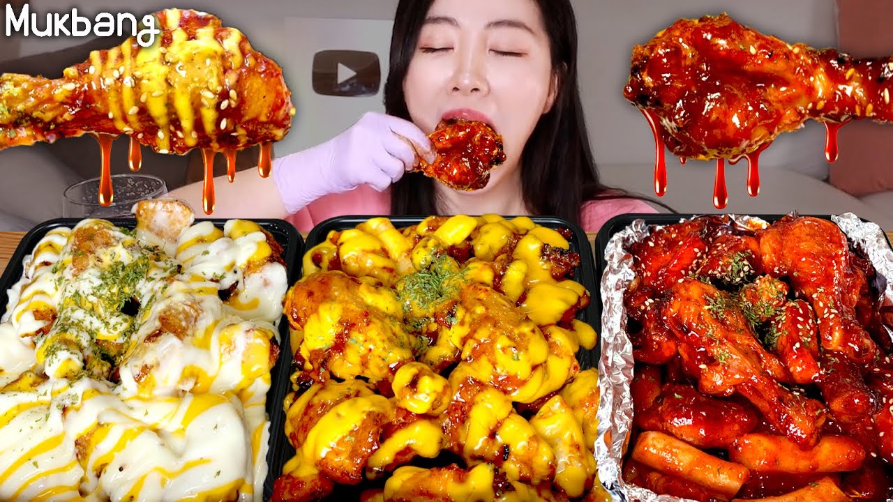 🔥 острый куриный барбекю, 🍗 сыр барбекю куриный куриный, сыр майонезㅣchicken REAL SOUND ASMR MUKBANG