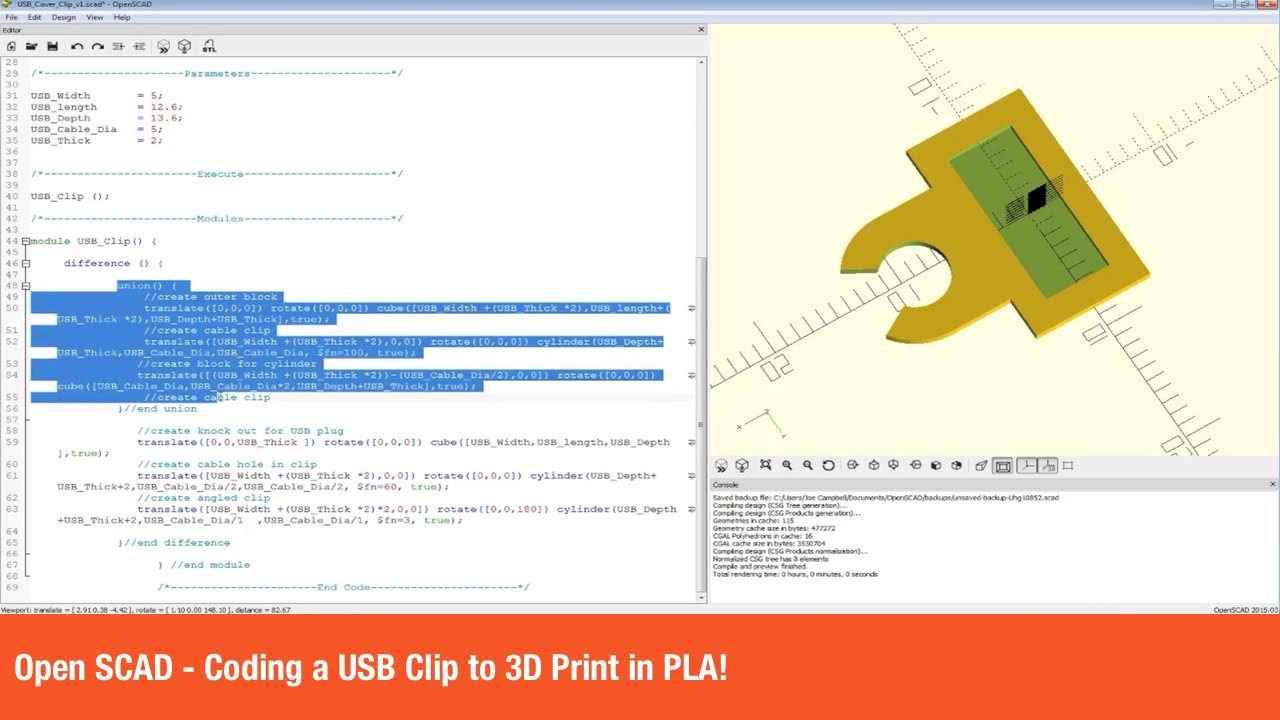 Open SCAD - Coding a USB Clip to 3D Print in PLA!