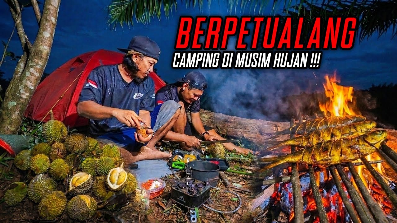 NIKMATNYA CAMPING DI MUSIM HUJAN‼️BERBURU BURUNG DAN MENCARI BUAH DURIAN DAN MEMASAK DI HUTAN‼️