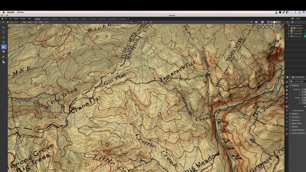 BlenderGIS: Draping a Map over a DEM Mesh