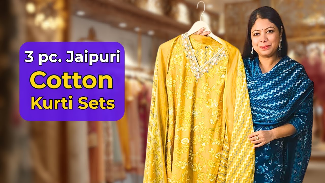 Pure Cotton Jaipuri Kurti Sets | 3 Pc Sets very Beautiful | Whatsapp 8360081311