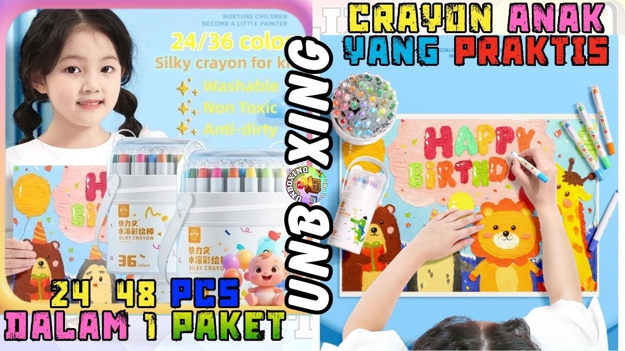 Unboxing & Coba Crayon Babyfun 24/36/48 PCS | Washable, Non Toxic & Tidak Kotor Tangan
