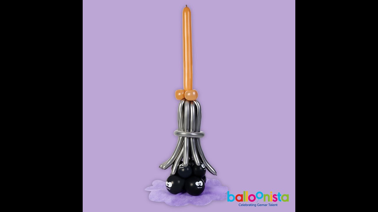 Cómo hacer escoba de bruja con globo. Ideas decoración Halloween. Tutorial de bricolaje con globos