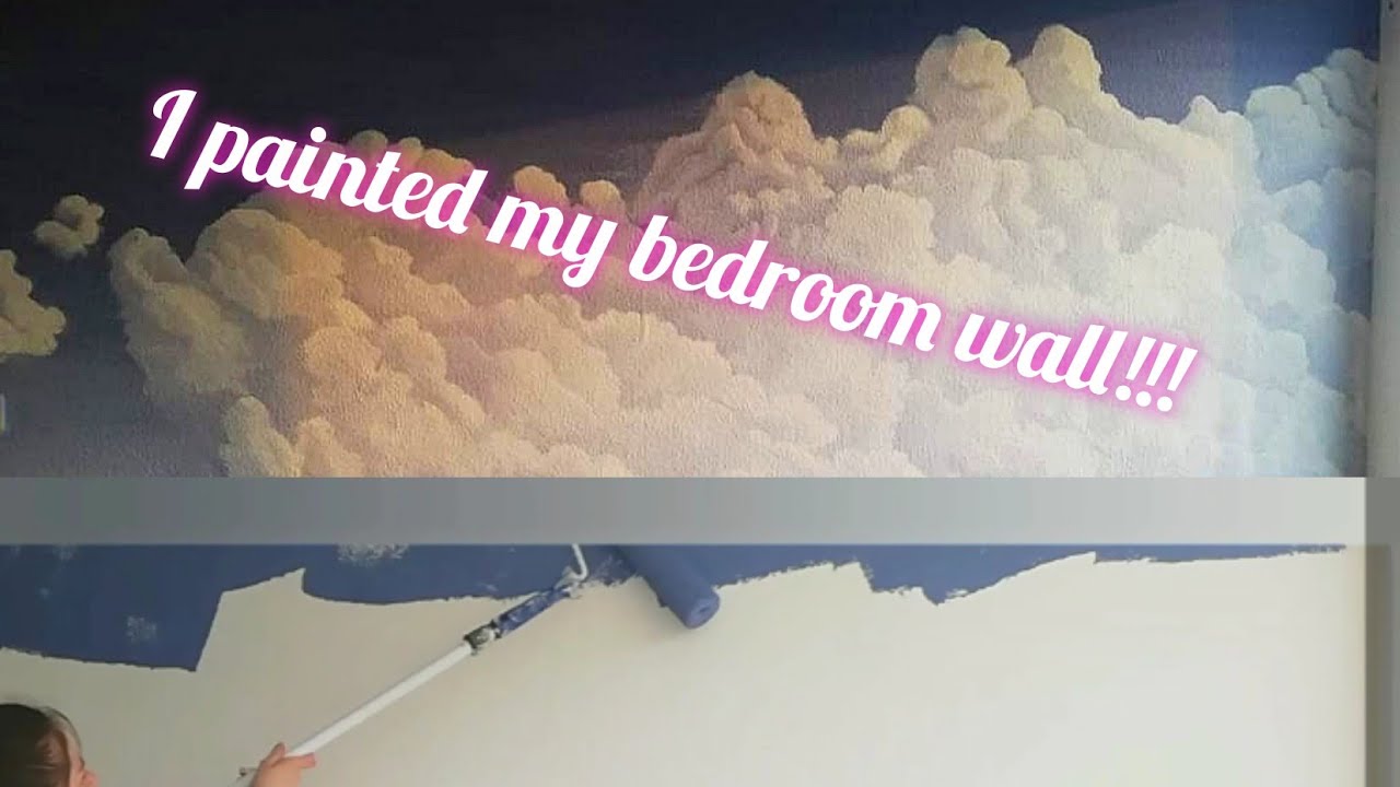 Repainting my bedroom wall into the sky. My first mural. #clouds #mural #painting