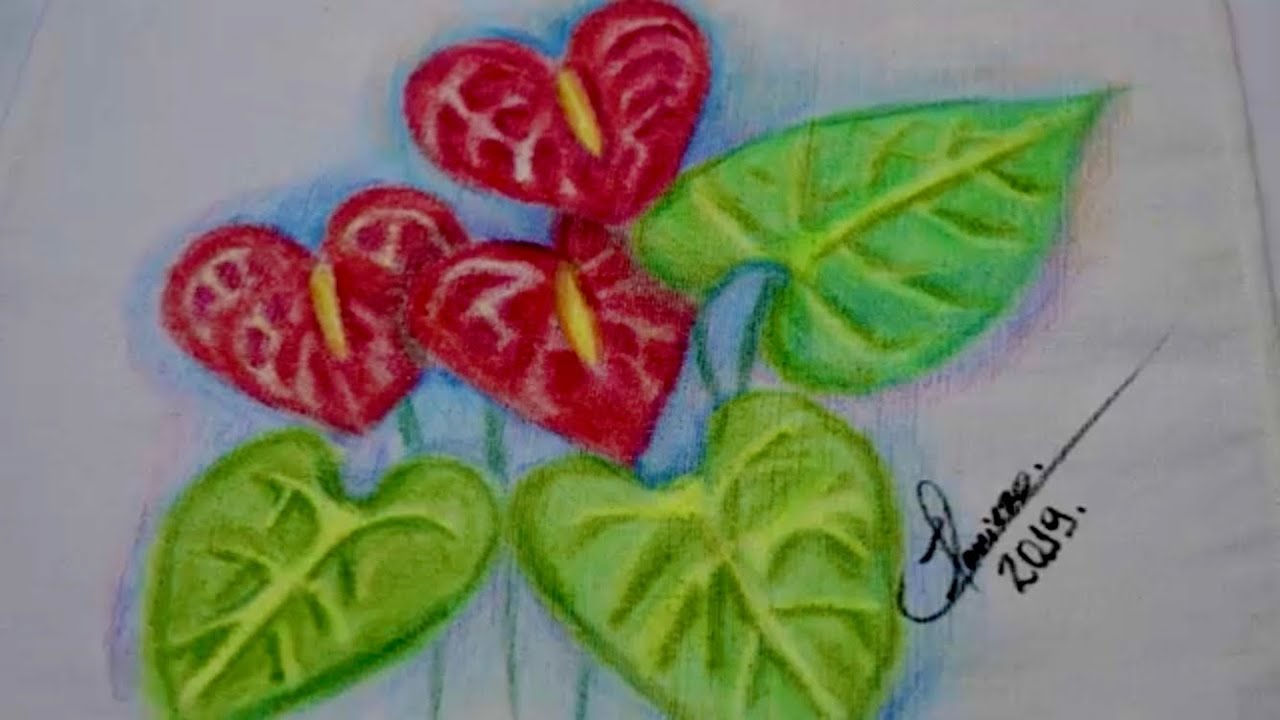 Como Pintar com Giz de Cera em Tecido- Antúrios Vermelhos