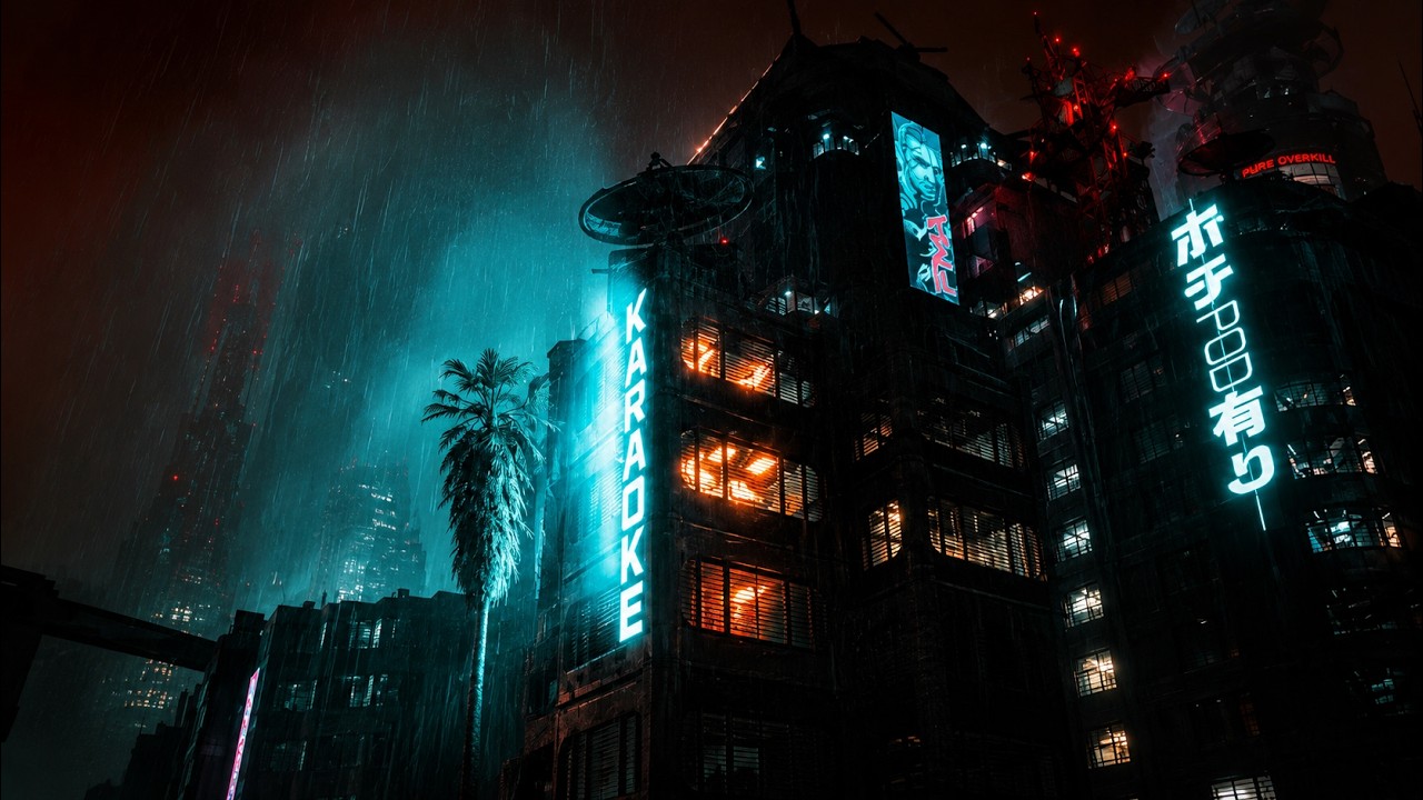 Cyberpunk Rain Ambience  Dark Neon Night City Sounds  Deep Focus & Sleep
