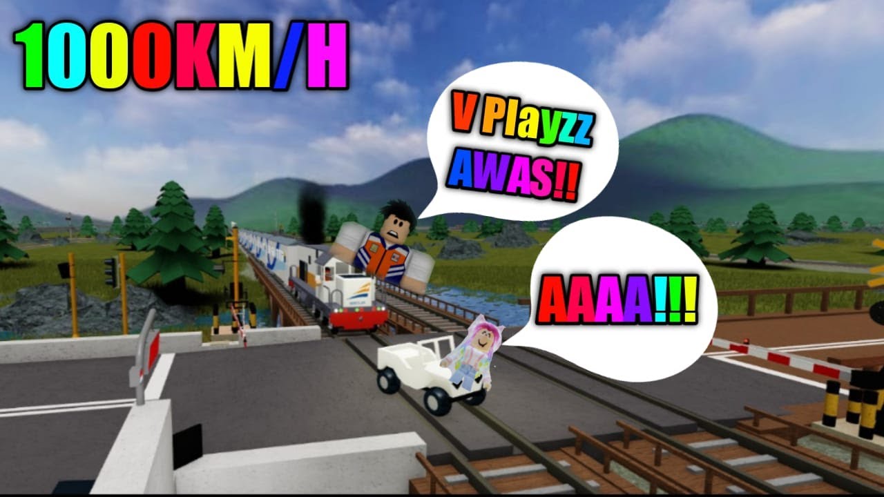 AWASSS!! V Playzz terjebak di perlintasan sementara ada kereta ngebuttt banget!!