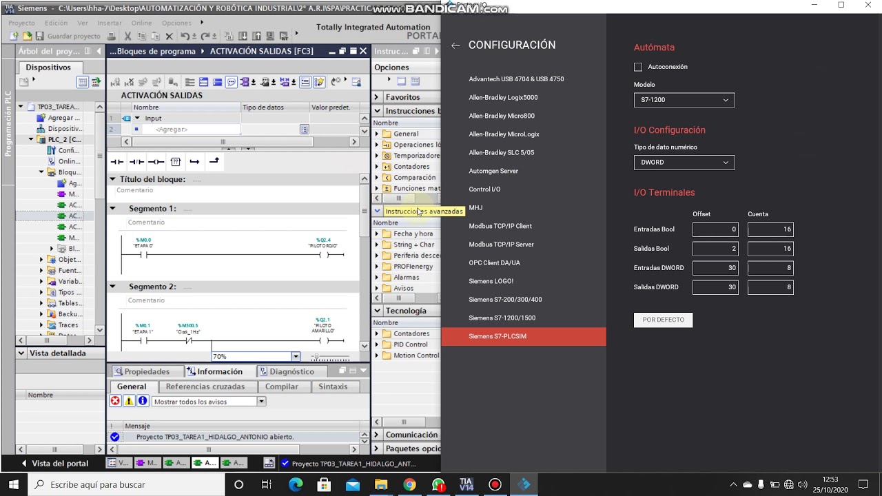 BALIZA CON CUATRO COLORES TIA PORTAL Y SIMULACIÓN EN FACTORY IO.