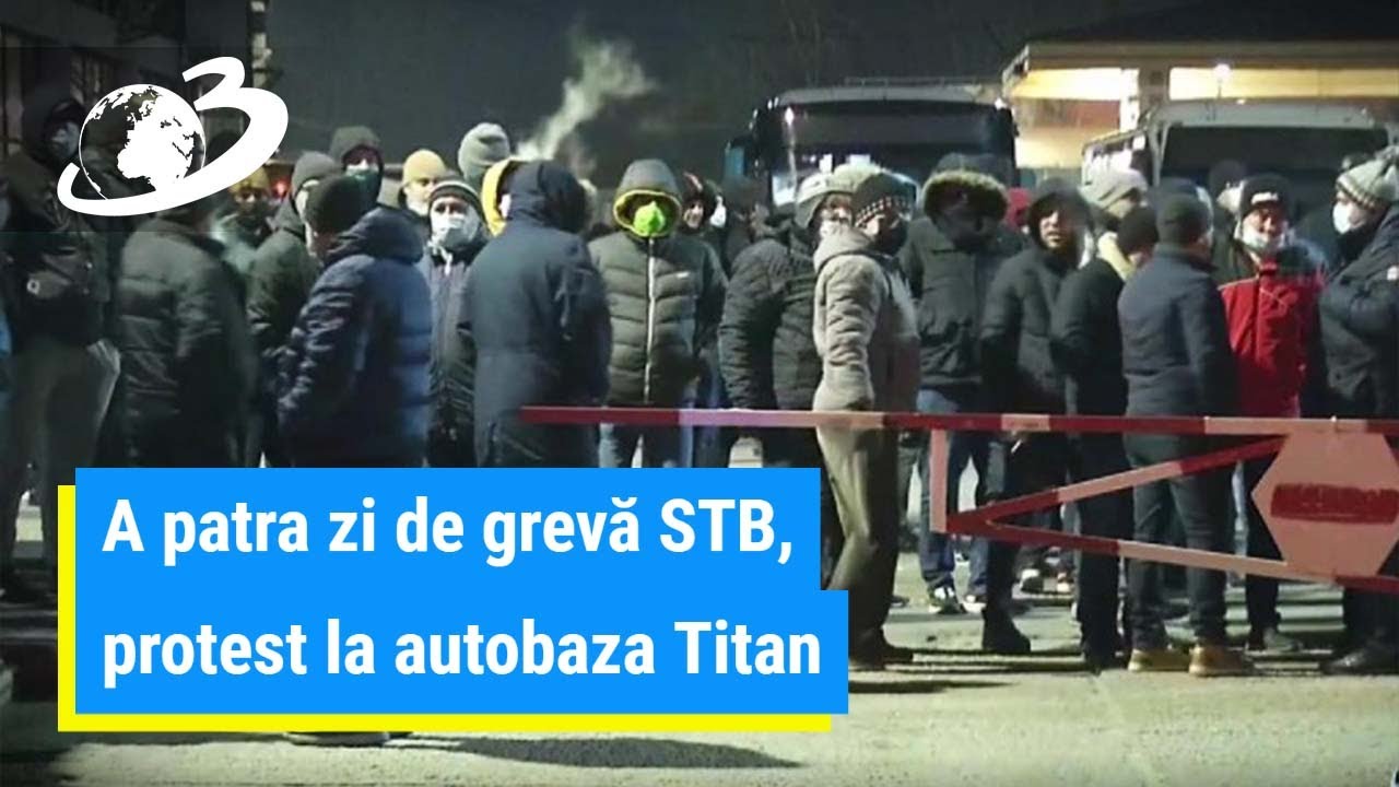 A patra zi de grevă STB. Angajații protestează la autobaza Titan