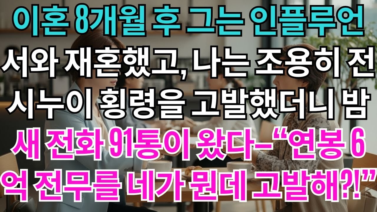 이혼 8개월 후 남편은 인플루언서와 재혼했다.나는 조용히 전 시누이 횡령을 고발했다.밤새 걸려온 전화 91통연봉6억 전무를 네가 뭔데 고발해!