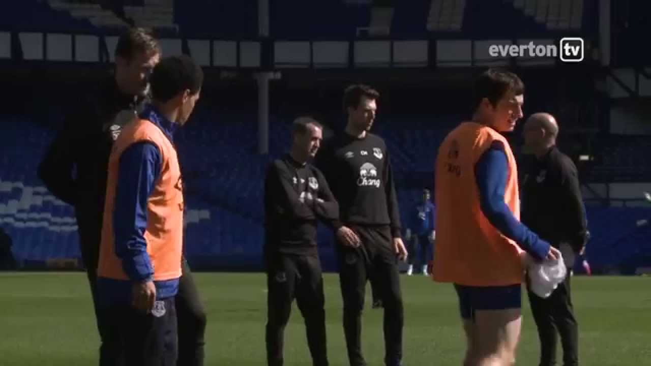 Everton Training Drills At Goodison Park
