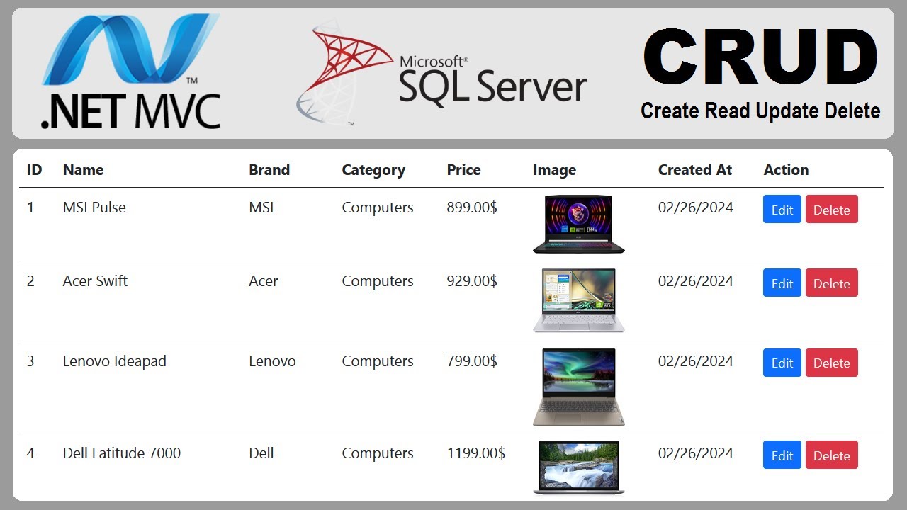 CRUD Operations using ASP.NET Core MVC, Entity Framework and SQL Server | Create Read Update delete