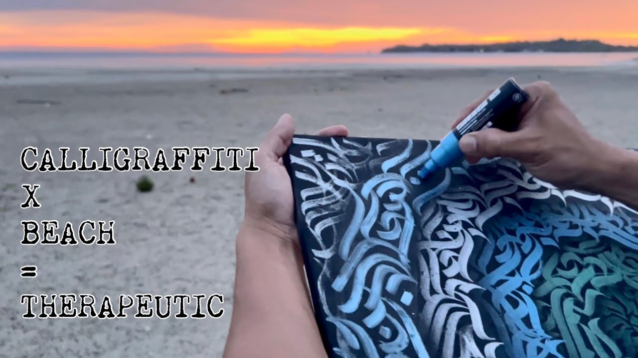 First time to make Calligraffiti art on beach | ASMR