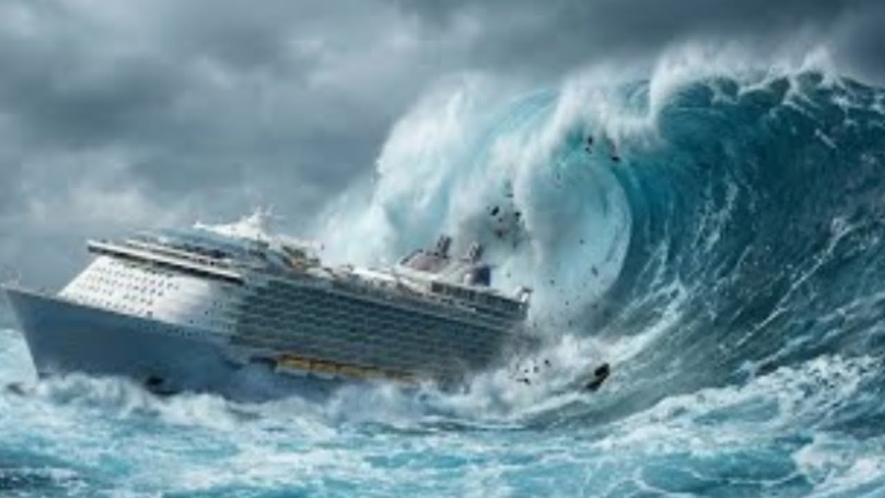 Giant Tsunami Smashes Cruise Ship at Sea | Realistic 4K Ocean Disaster Simulation (AI VFX)