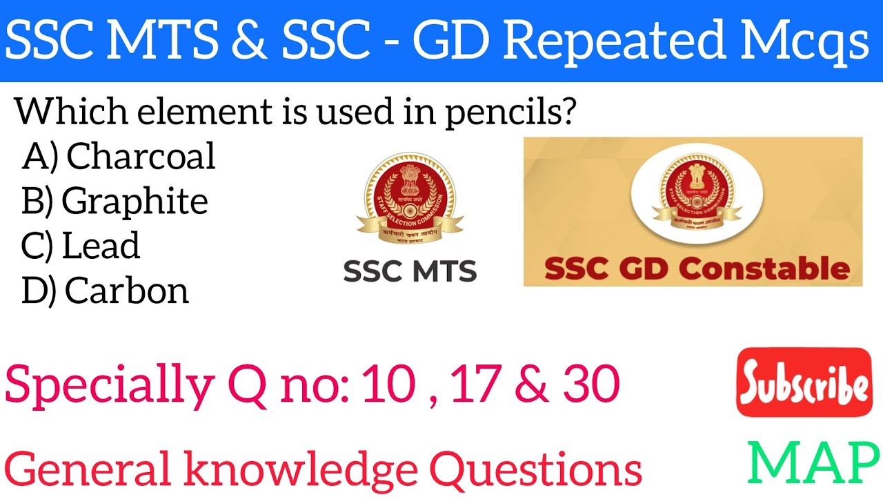 SSC MTS & SSC GD , Important and Repeated Questions,  Question Paper MAP 