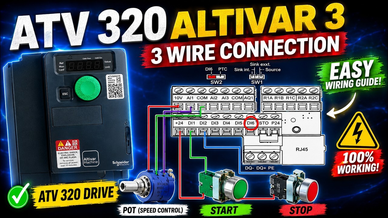 Schneider Altivar 320 VFD 2Wire,3Wire,Potentiometer Wiring.
