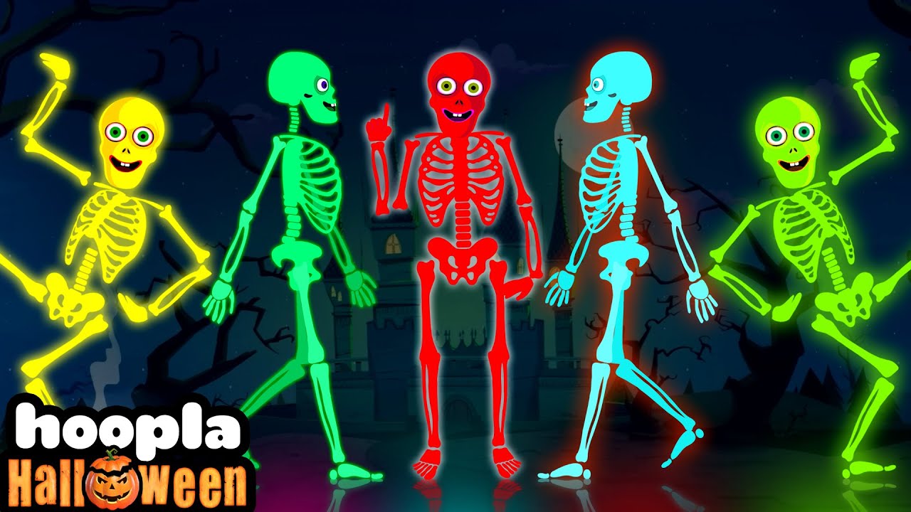 5 Skeletons Riding On A Bus | Spooky Scary Rhymes For Kids | Hoopla Halloween