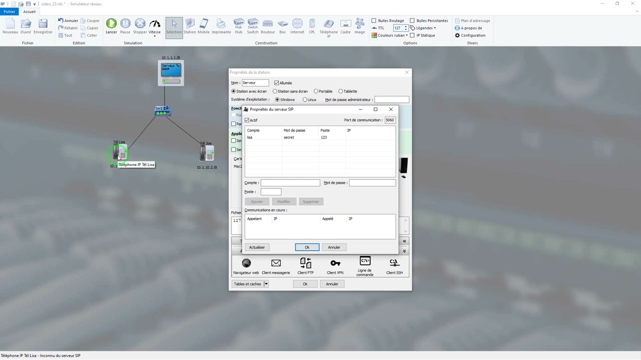 23 Téléphonie IP, SIP/RTP - Simulateur réseau