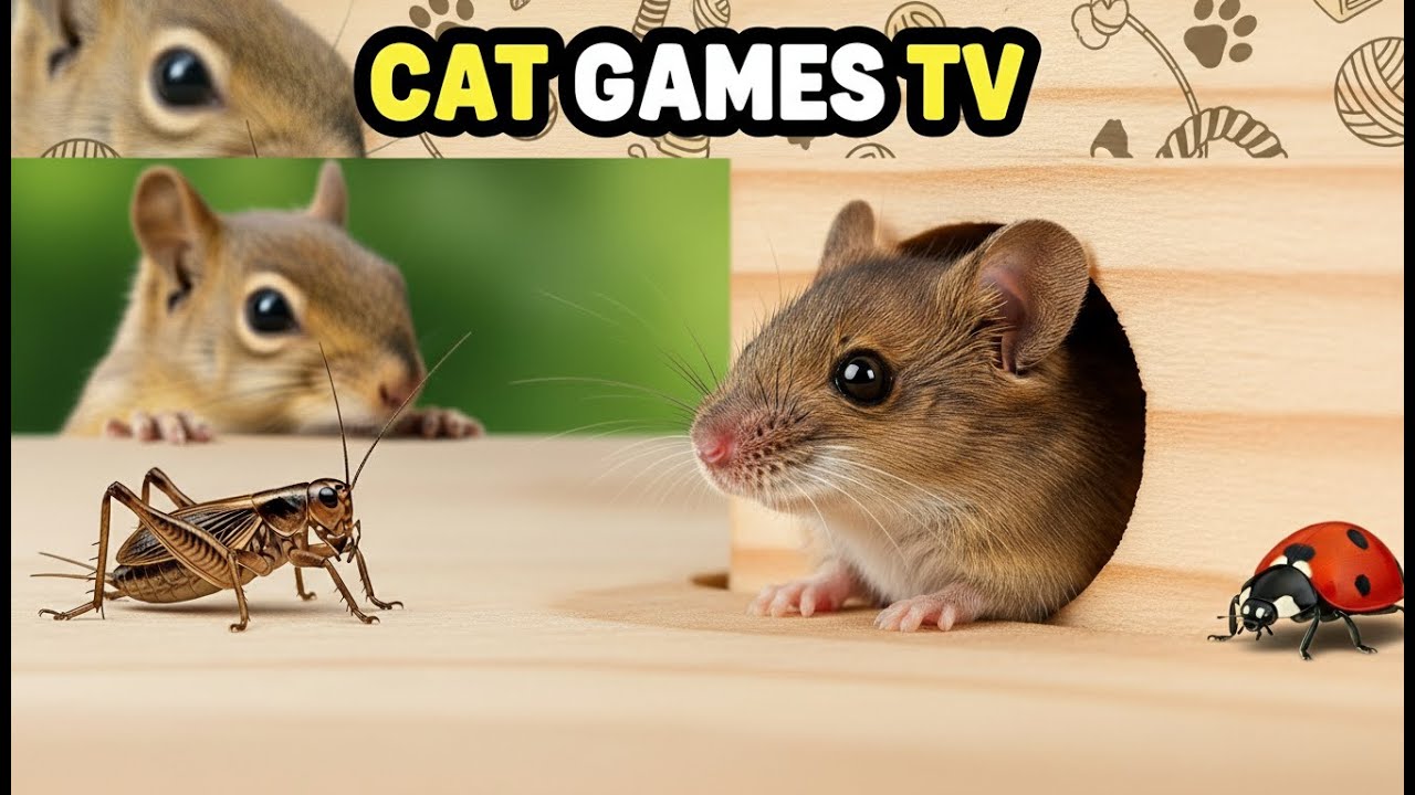 CAT GAMES | Tiny Mouse Movements on Wooden Table 🐭 | Ultra Realistic Cat TV (4K HDR)