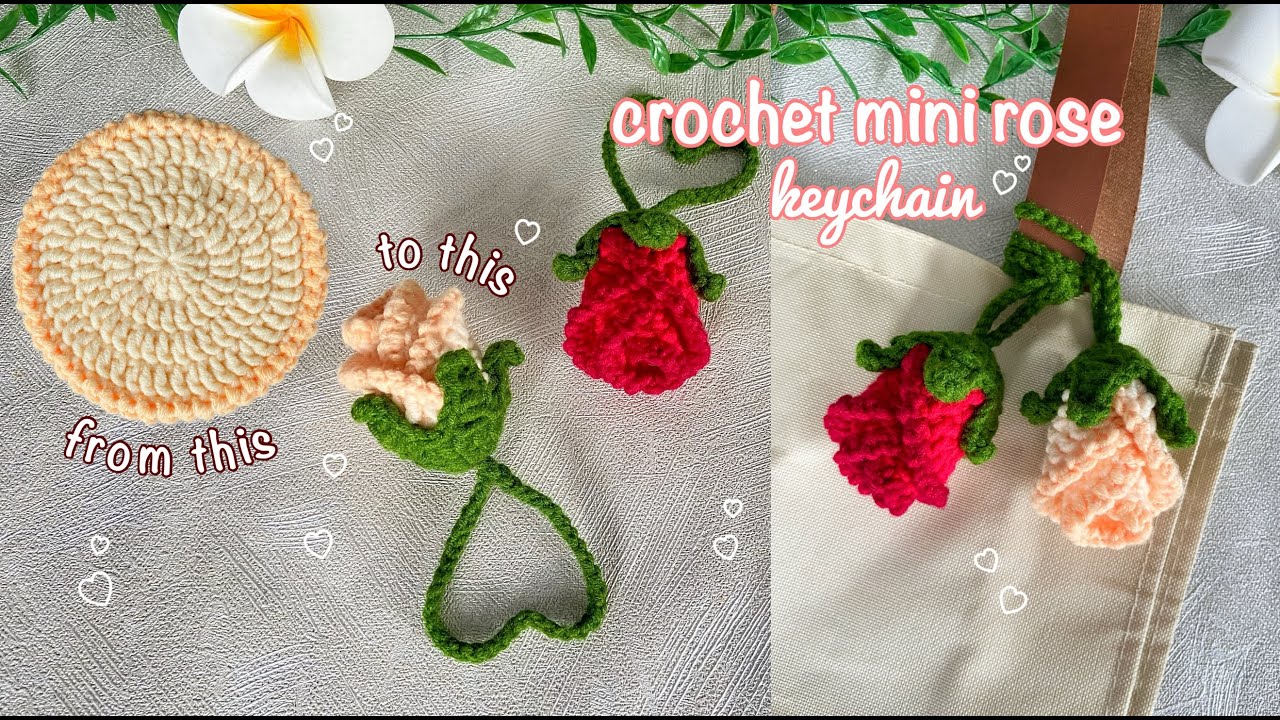 How to Crochet Rose Keychain 🌹 | Crochet Mini Rose Bag Charm Tutorial Beginner Friendly 🌹