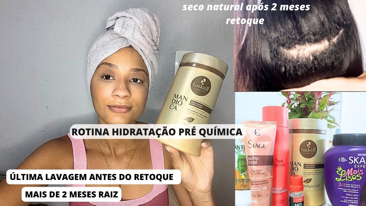 ROTINA CAPILAR HIDRATAÇÃO | ÚLTIMA LAVAGEM ANTES DO RETOQUE DE RAIZ | Haskel mandioca | seco natural