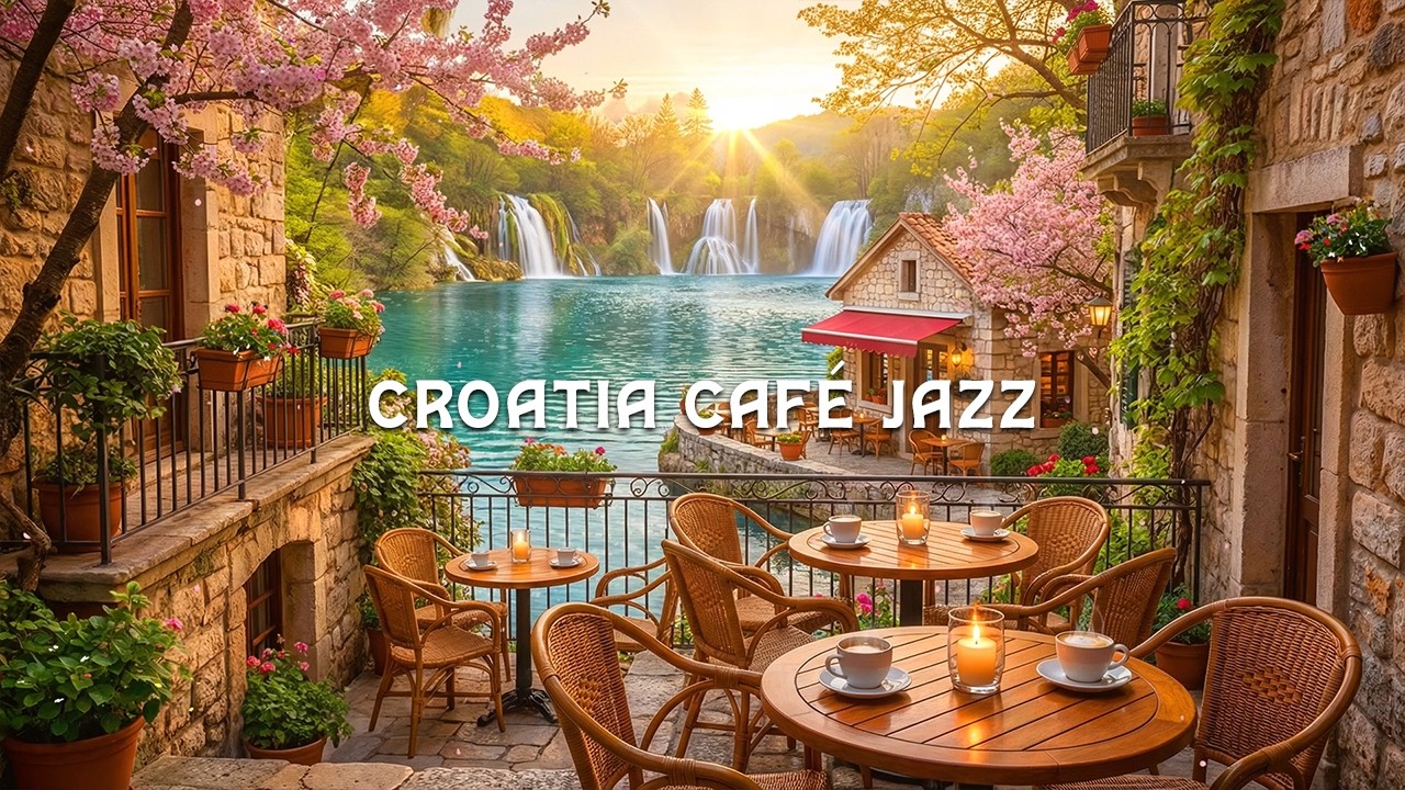 Croatia Nature Café Jazz 🇭🇷 Waterfall Morning Coffee View | Smooth Piano Jazz for Study & Focus
