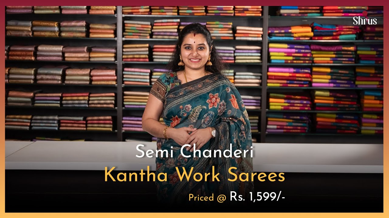 Semi Chanderi Kantha Work Saree Priced  @ ₹1,599/-  | 03-Dec'24