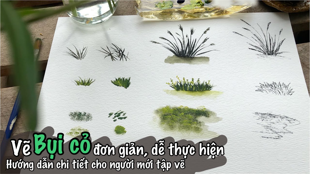 Kỹ thuật vẽ cỏ cơ bản bằng màu nước l vẽ cơ bản | hướng dẫn vẽ chi tiết