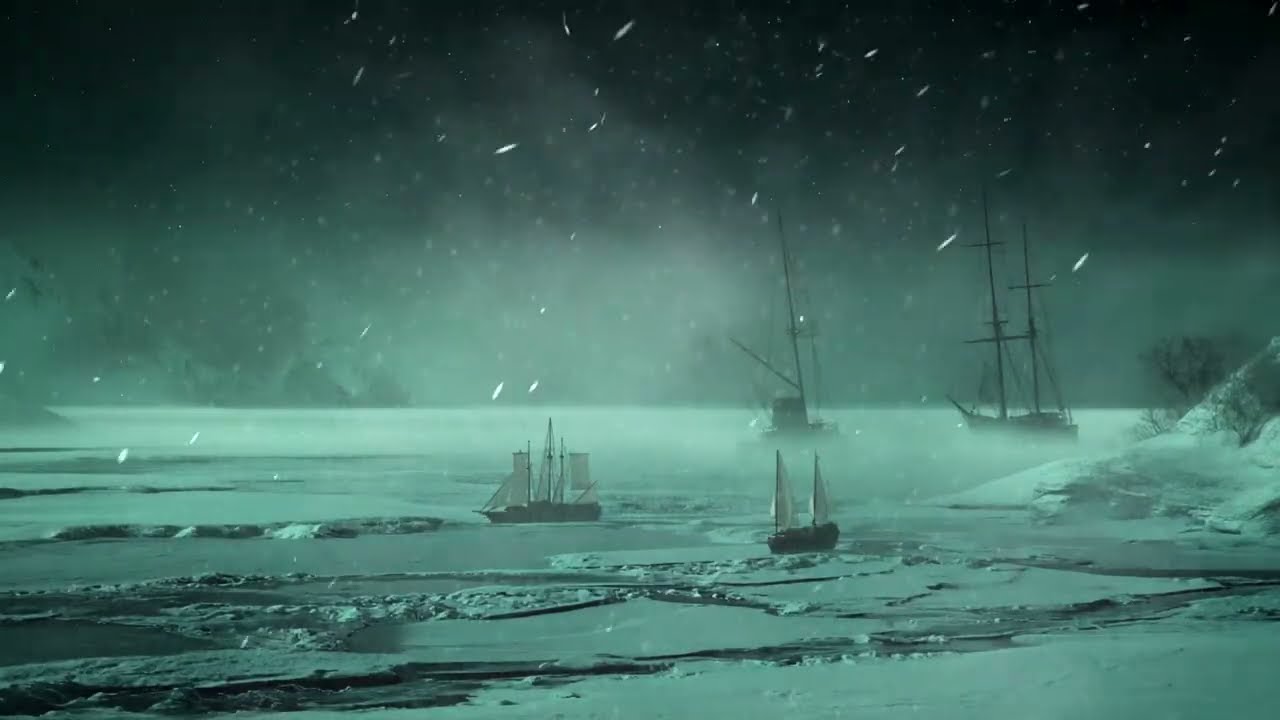 Cold Winter Sounds on Ships in Northern Ice. Howling Snowstorm for Sleeping. Windy Blizzard at Night