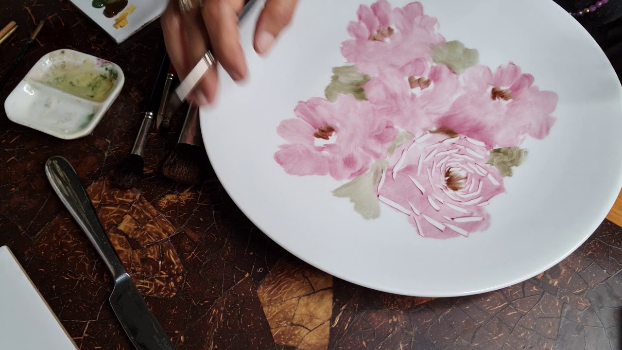 Painting Pink Roses Part 1 in Porcelain Painting