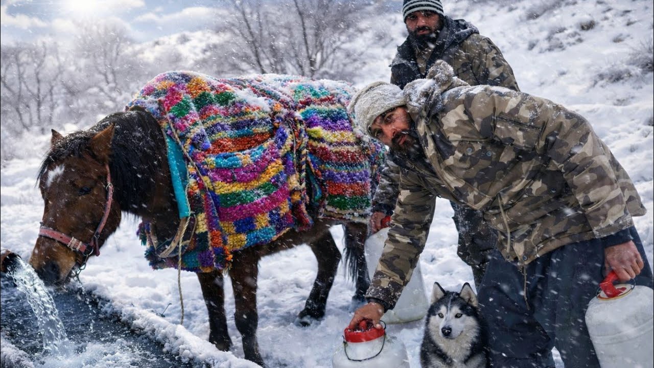 "Fetching Water in Freezing Mountains | Daily Shepherd Life in Harsh Winter