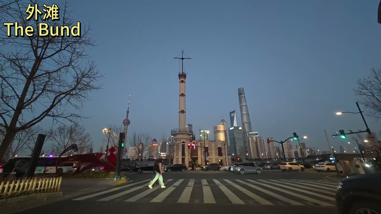 Driving along the Bund in Shanghai