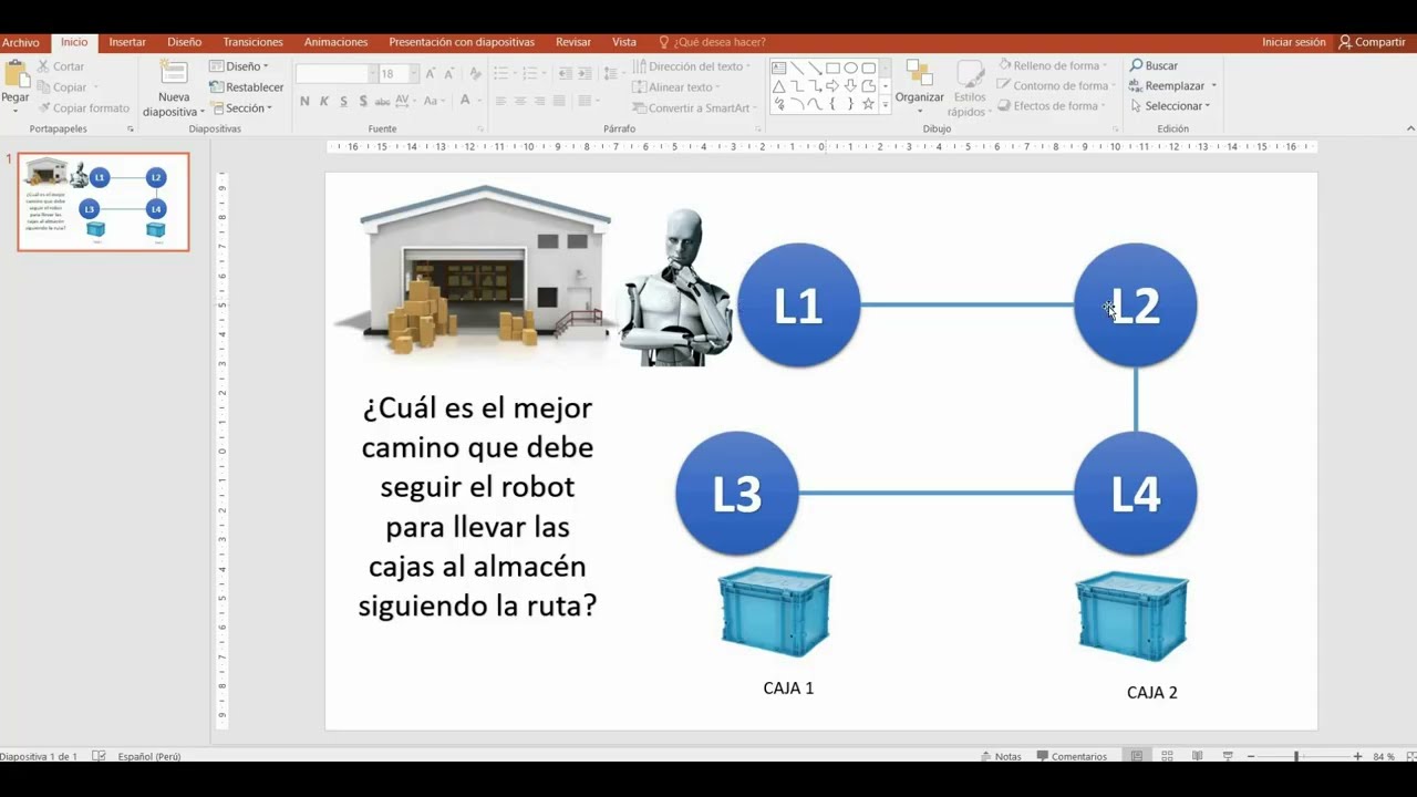 PDDL: Ejemplo de definición de dominio y problema con ejecución en planificador. Robot lleva cajas.