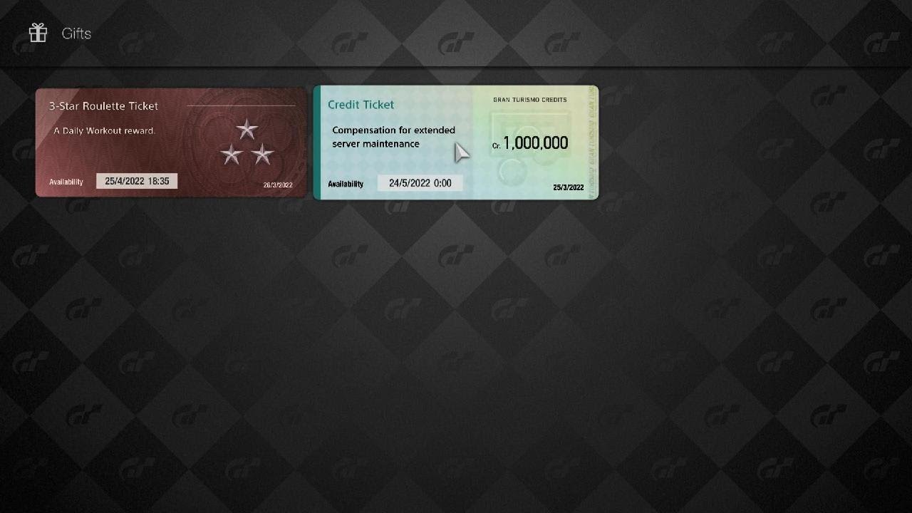 Gran Turismo 7 1000000 credits for compensation for server maintenance