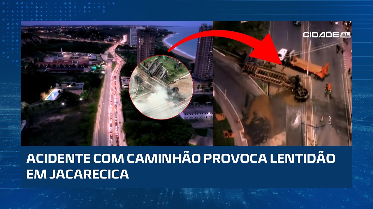 Caminhão capota e deixa trânsito lento em Jacarecica; Bombeiros foram acionados